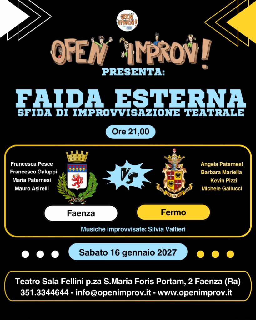 𝐅𝐚𝐢𝐝𝐚 𝐄𝐬𝐭𝐞𝐫𝐧𝐚 – 𝐅𝐚𝐞𝐧𝐳𝐚 𝐯𝐬 𝐅𝐞𝐫𝐦𝐨 – Spettacolo di improvvisazione teatrale