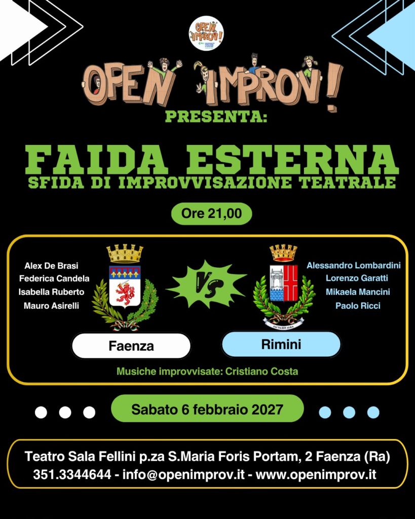 𝐅𝐚𝐢𝐝𝐚 𝐄𝐬𝐭𝐞𝐫𝐧𝐚 – 𝐅𝐚𝐞𝐧𝐳𝐚 𝐯𝐬 𝐑𝐢𝐦𝐢𝐧𝐢 – Spettacolo di improvvisazione teatrale