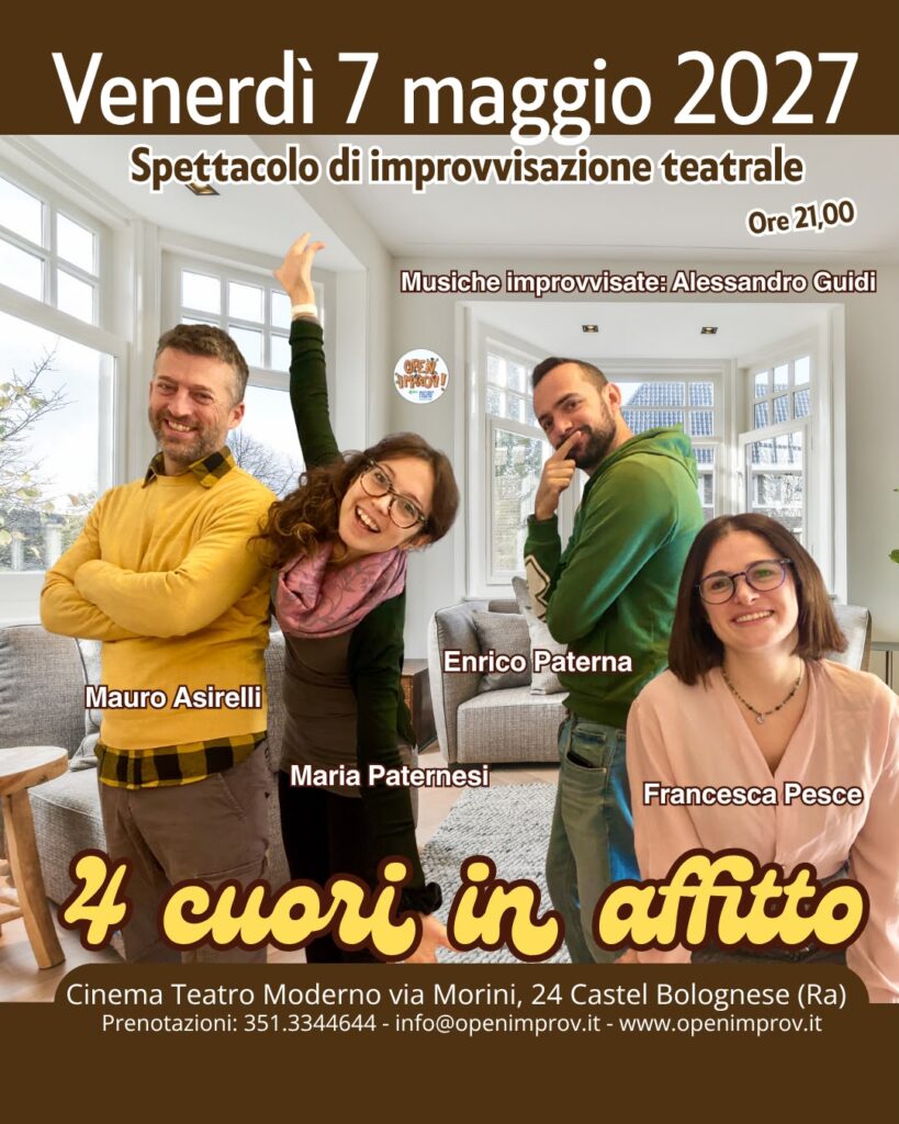 𝟒 𝐜𝐮𝐨𝐫𝐢 𝐢𝐧 𝐚𝐟𝐟𝐢𝐭𝐭𝐨 – Spettacolo di improvvisazione teatrale